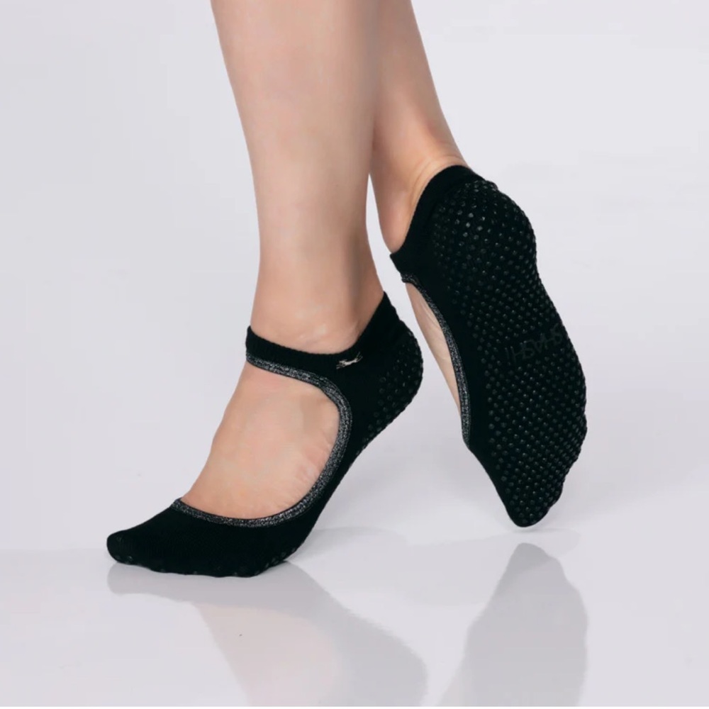 Shashi Mary Jane black/silver grip socks- multiple sizes